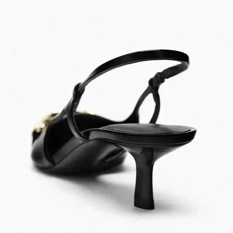 Alessia Chain Detail Slingback Kitten Heels with Pointed Toe