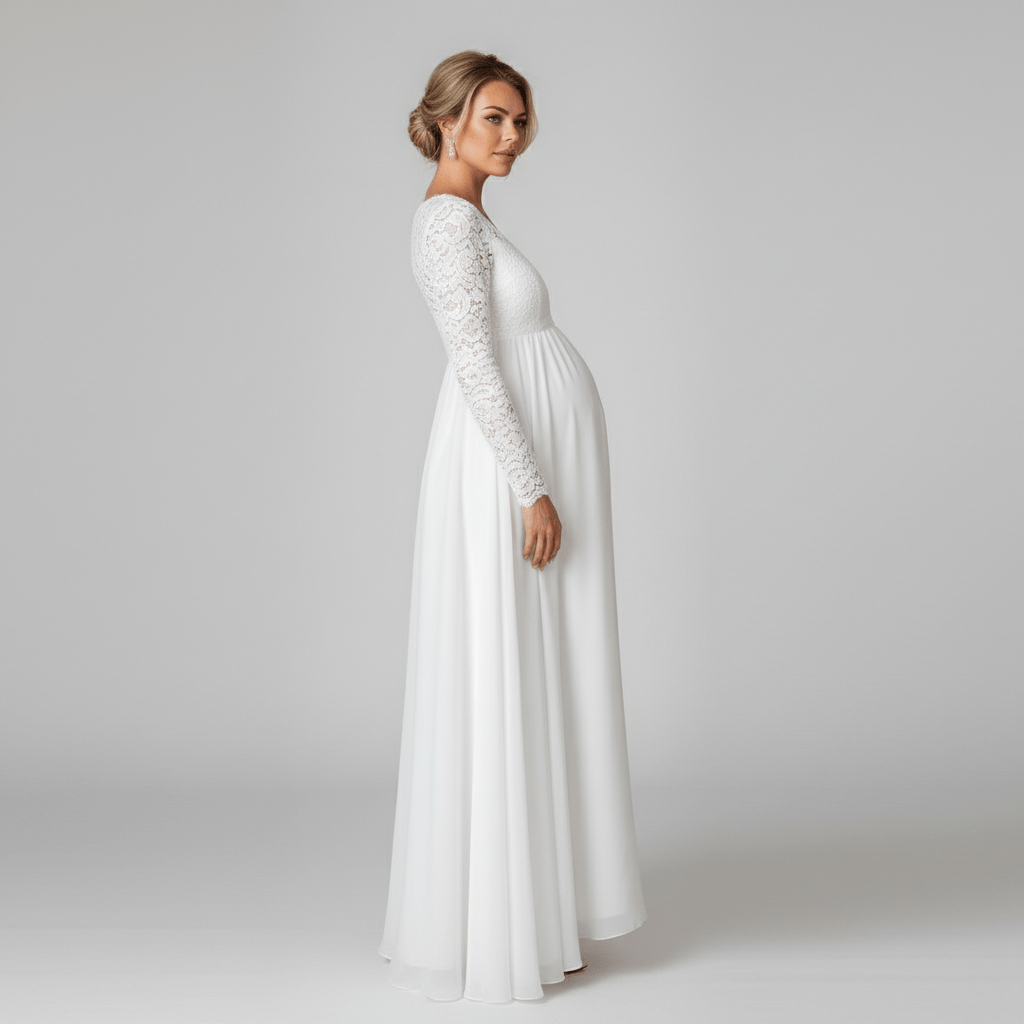 Alva Long Sleeve Lace Maternity Maxi Dress in White