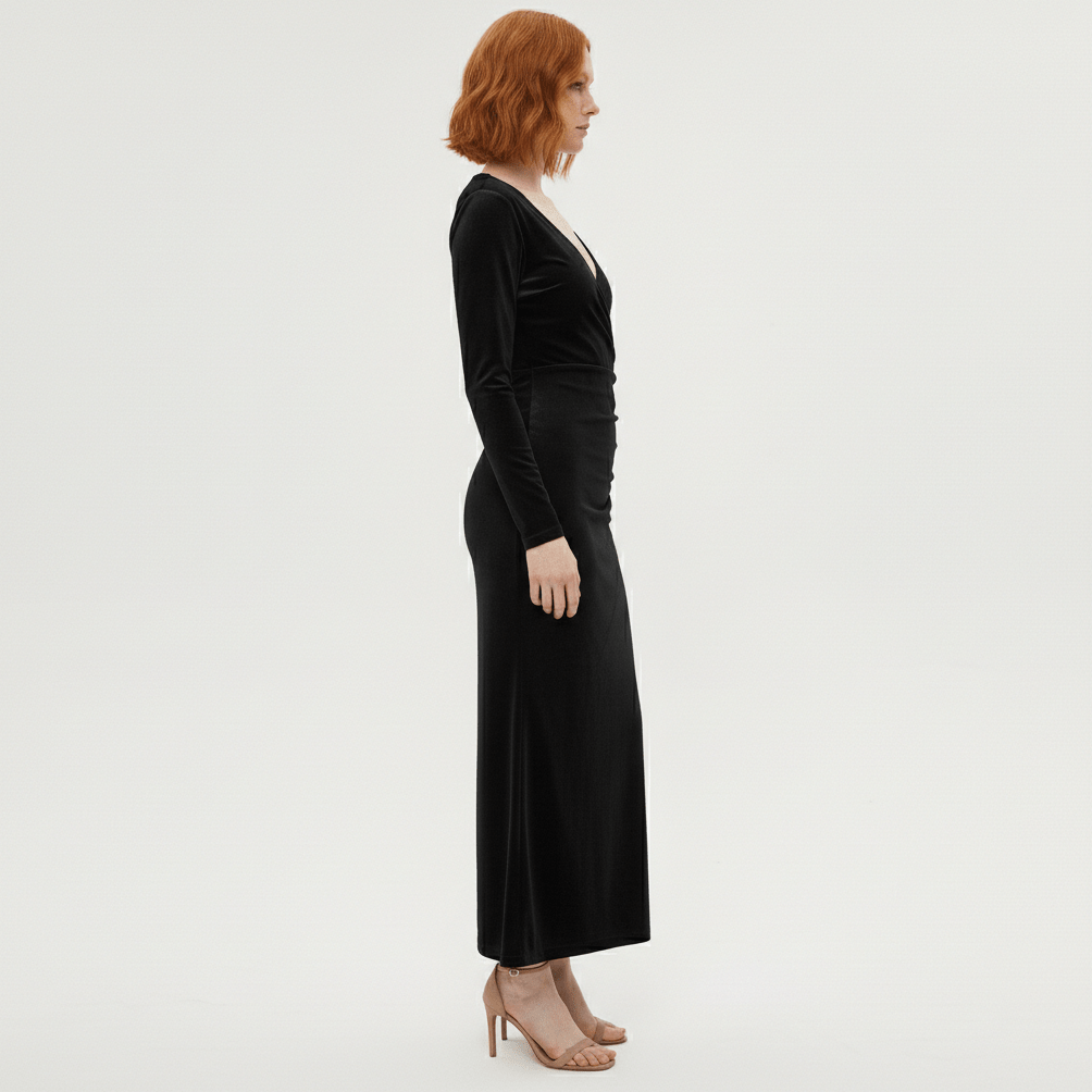 Aviana Velvet Wrap Midi Dress with V-Neck for Women