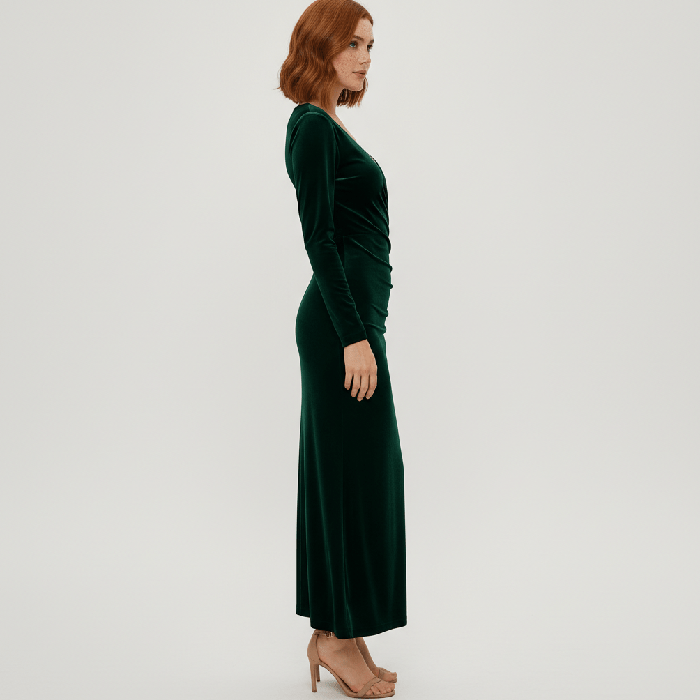 Aviana Velvet Wrap Midi Dress with V-Neck for Women
