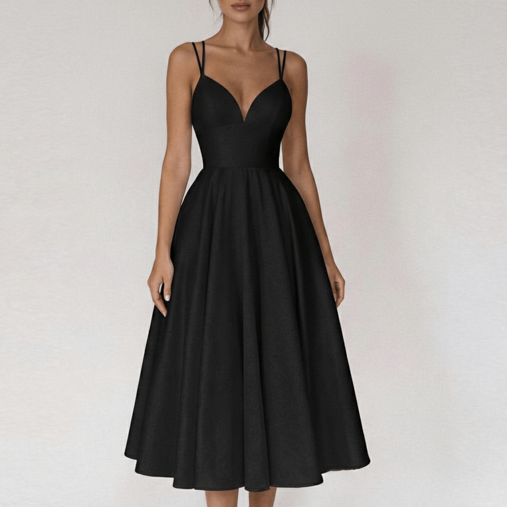 Bettina Sweetheart Neck Cocktail Dress with Spaghetti Straps - Midnight Black