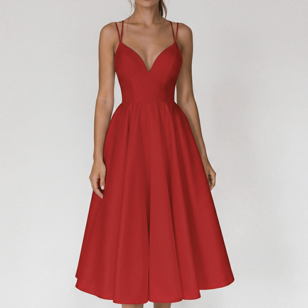 Bettina Sweetheart Neck Cocktail Dress with Spaghetti Straps - Classic Red