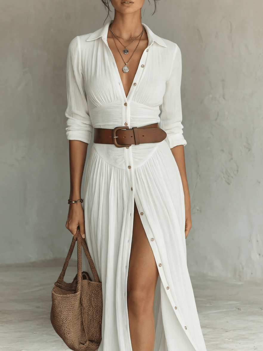 Brynlee Long Sleeve Button Through Maxi Shirt Dress for Women