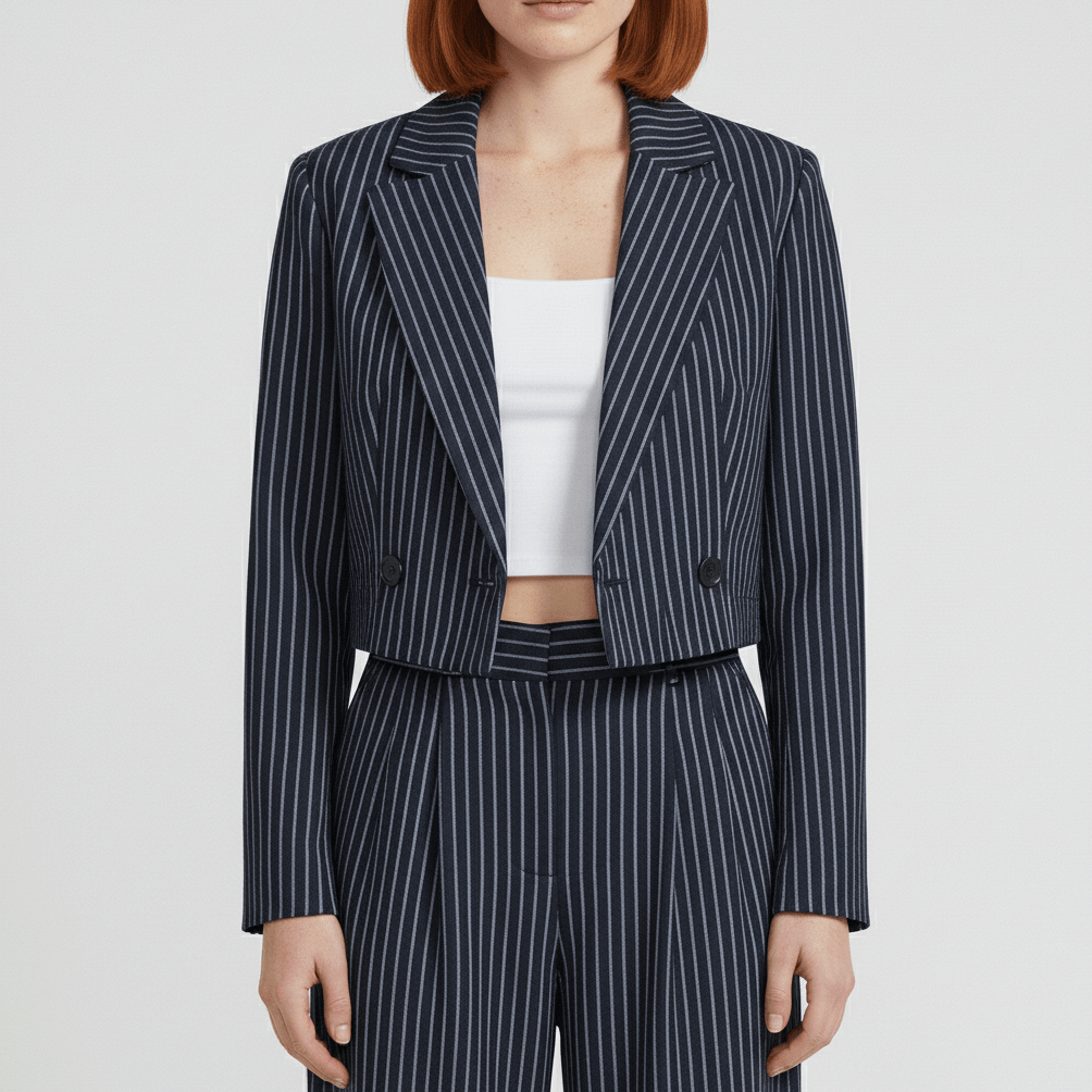 Callie Cropped Blazer and Wide Leg Pants Pinstripe Two-Piece Set