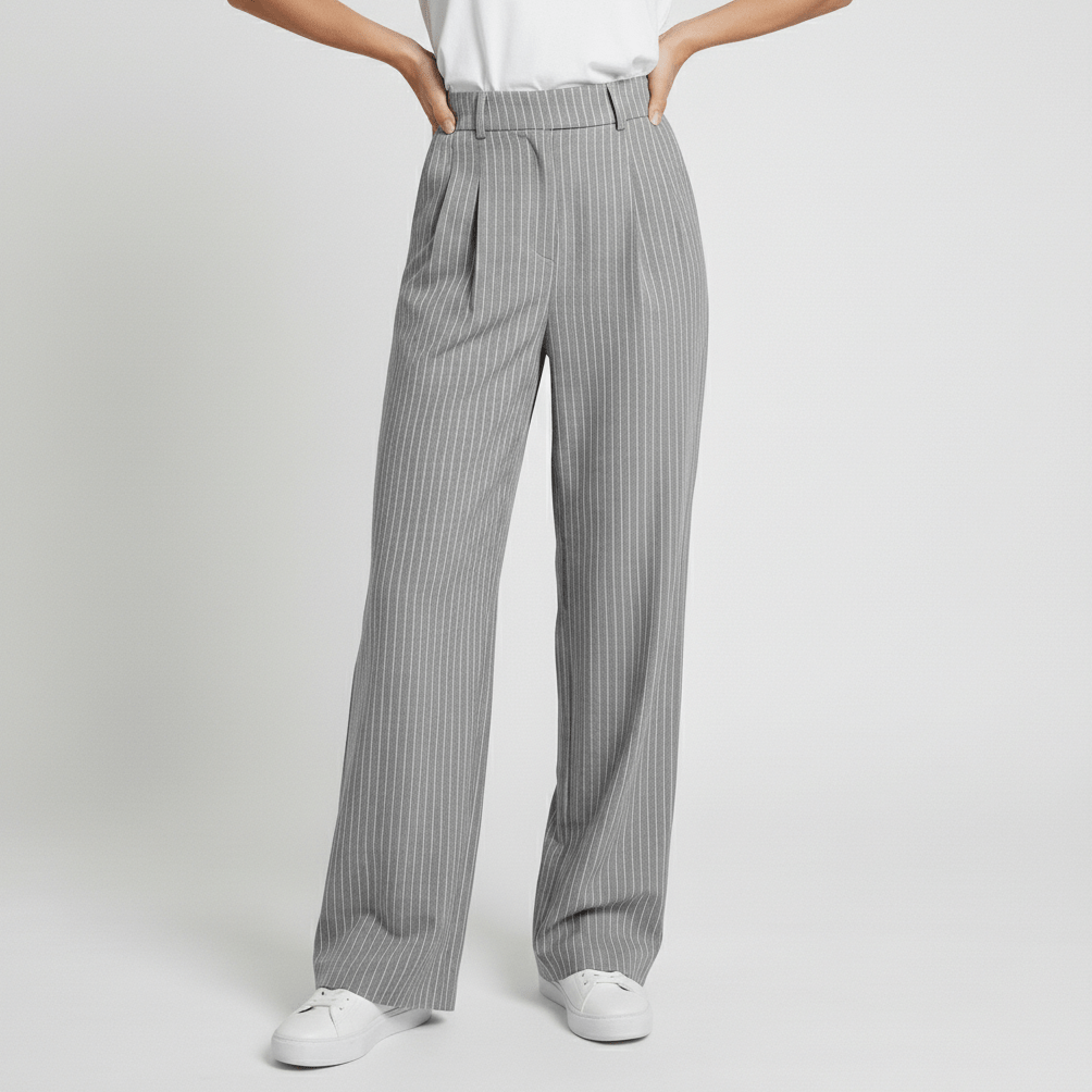 Callie Cropped Blazer and Wide Leg Pants Pinstripe Two-Piece Set