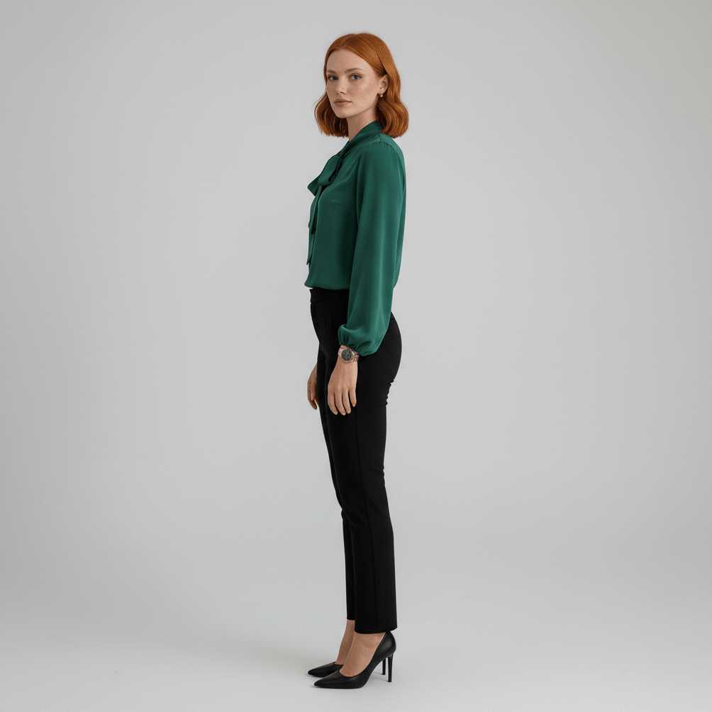 Christa Bow Tie Neck Long Sleeve Blouse with Tie Front