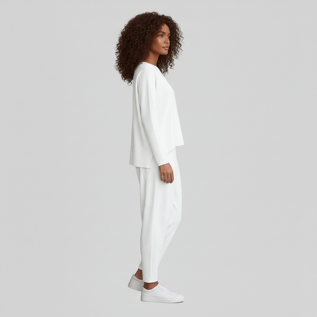 Delphine Two Piece Set with Round Neck Top and Tapered Pants