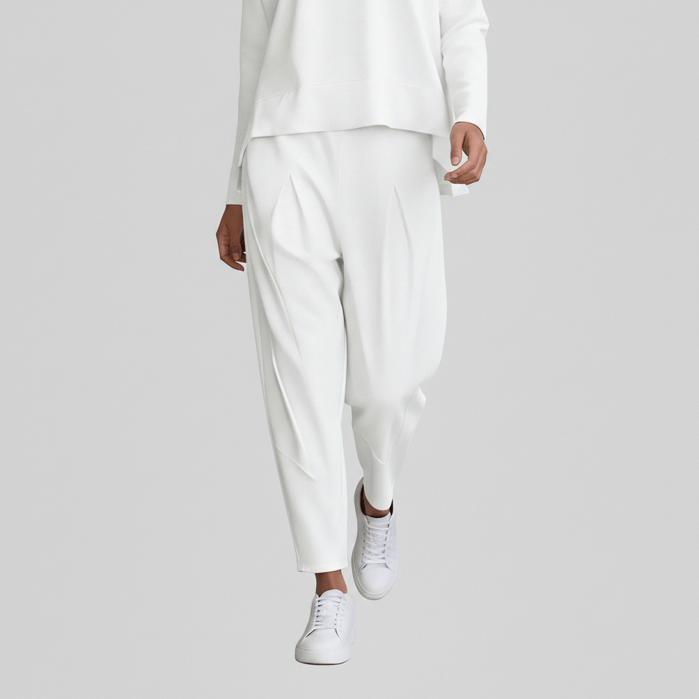 Delphine Two Piece Set with Round Neck Top and Tapered Pants