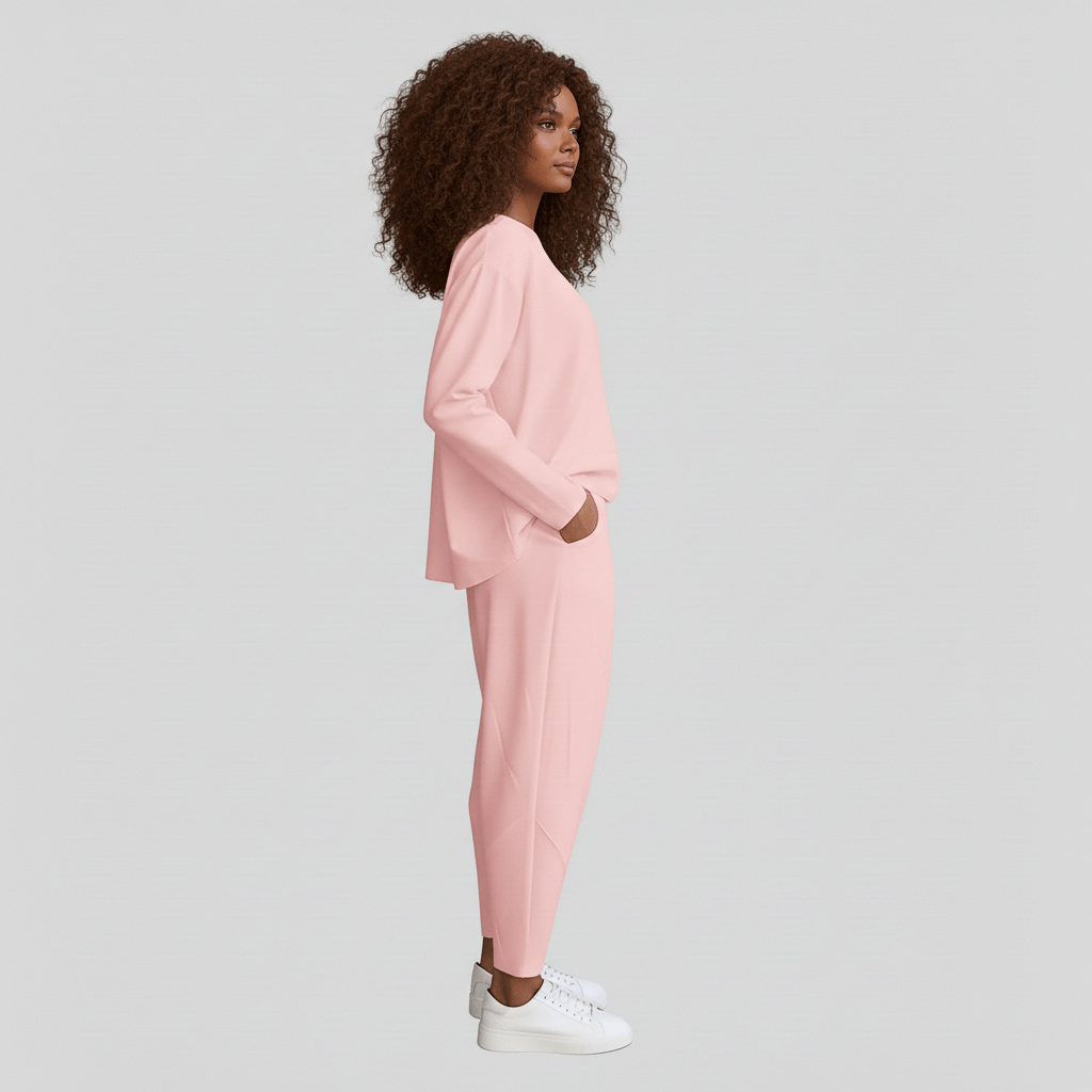 Delphine Two Piece Set with Round Neck Top and Tapered Pants