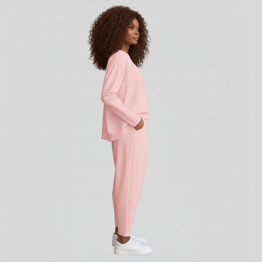Delphine Two Piece Set with Round Neck Top and Tapered Pants