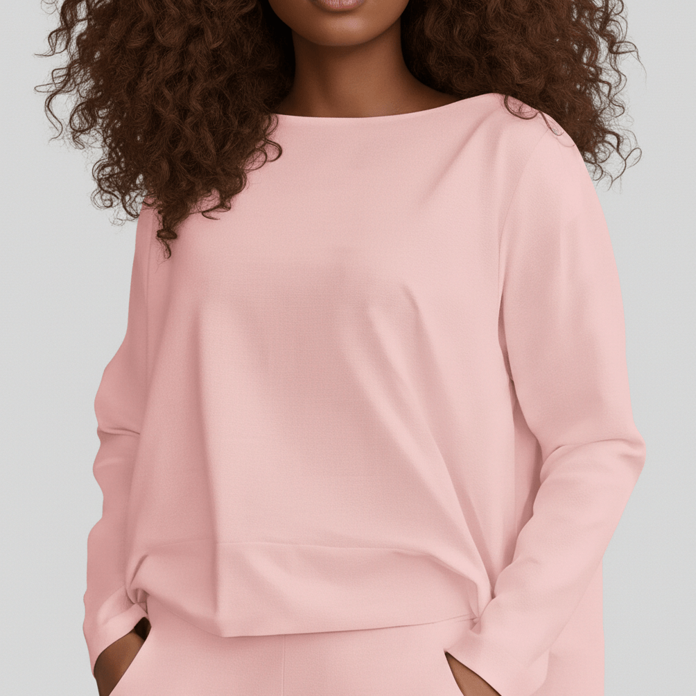 Delphine Two Piece Set with Round Neck Top and Tapered Pants