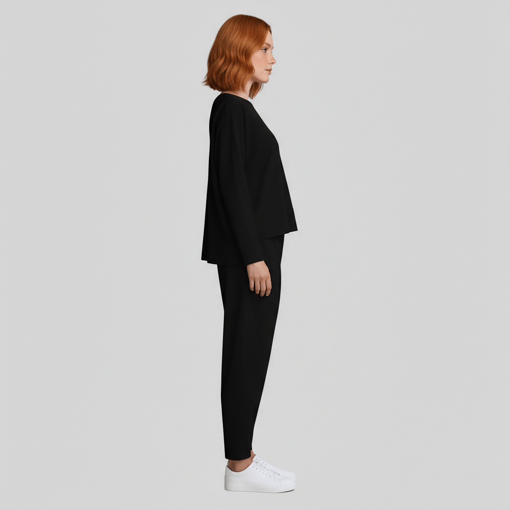 Delphine Two Piece Set with Round Neck Top and Tapered Pants