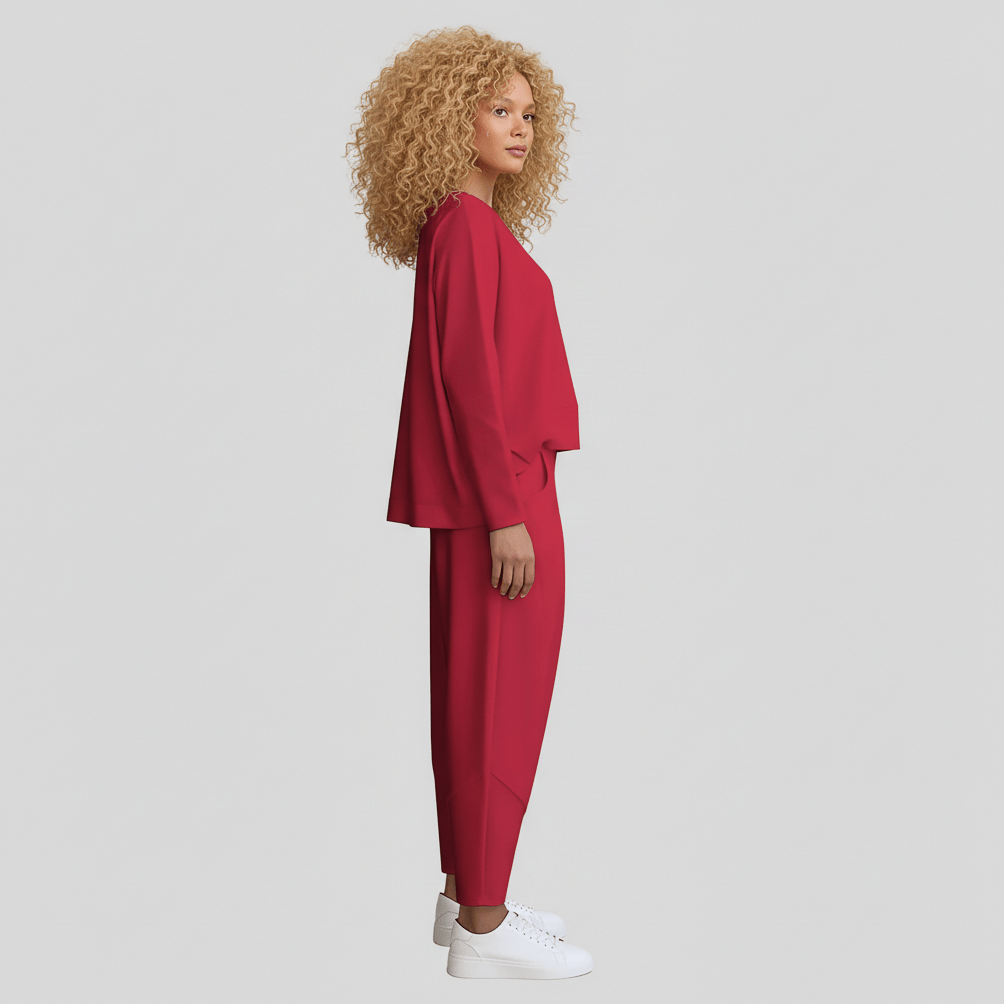 Delphine Two Piece Set with Round Neck Top and Tapered Pants