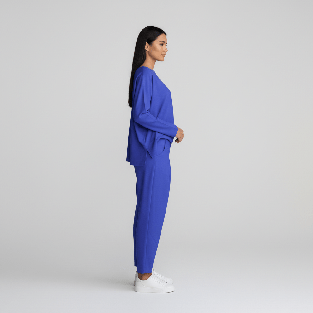 Delphine Two Piece Set with Round Neck Top and Tapered Pants