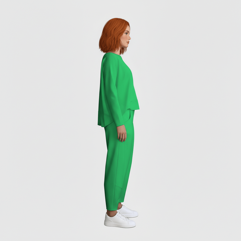 Delphine Two Piece Set with Round Neck Top and Tapered Pants
