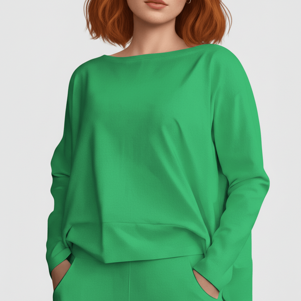 Delphine Two Piece Set with Round Neck Top and Tapered Pants