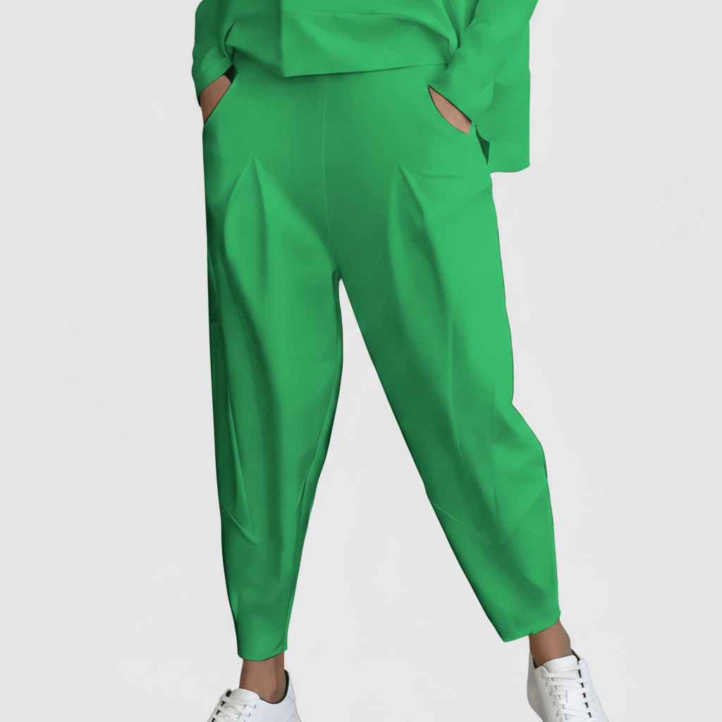 Delphine Two Piece Set with Round Neck Top and Tapered Pants