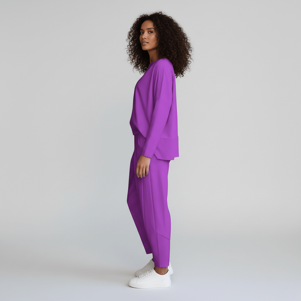 Delphine Two Piece Set with Round Neck Top and Tapered Pants