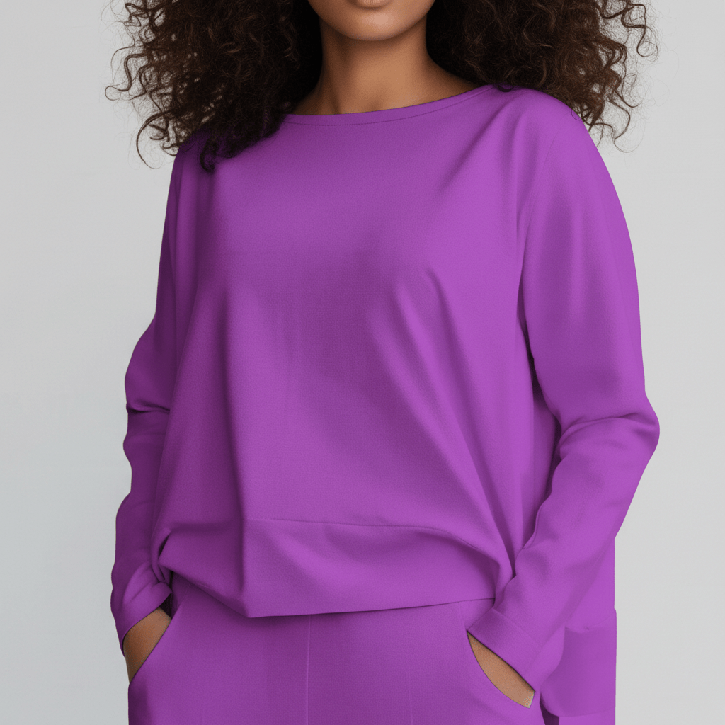 Delphine Two Piece Set with Round Neck Top and Tapered Pants