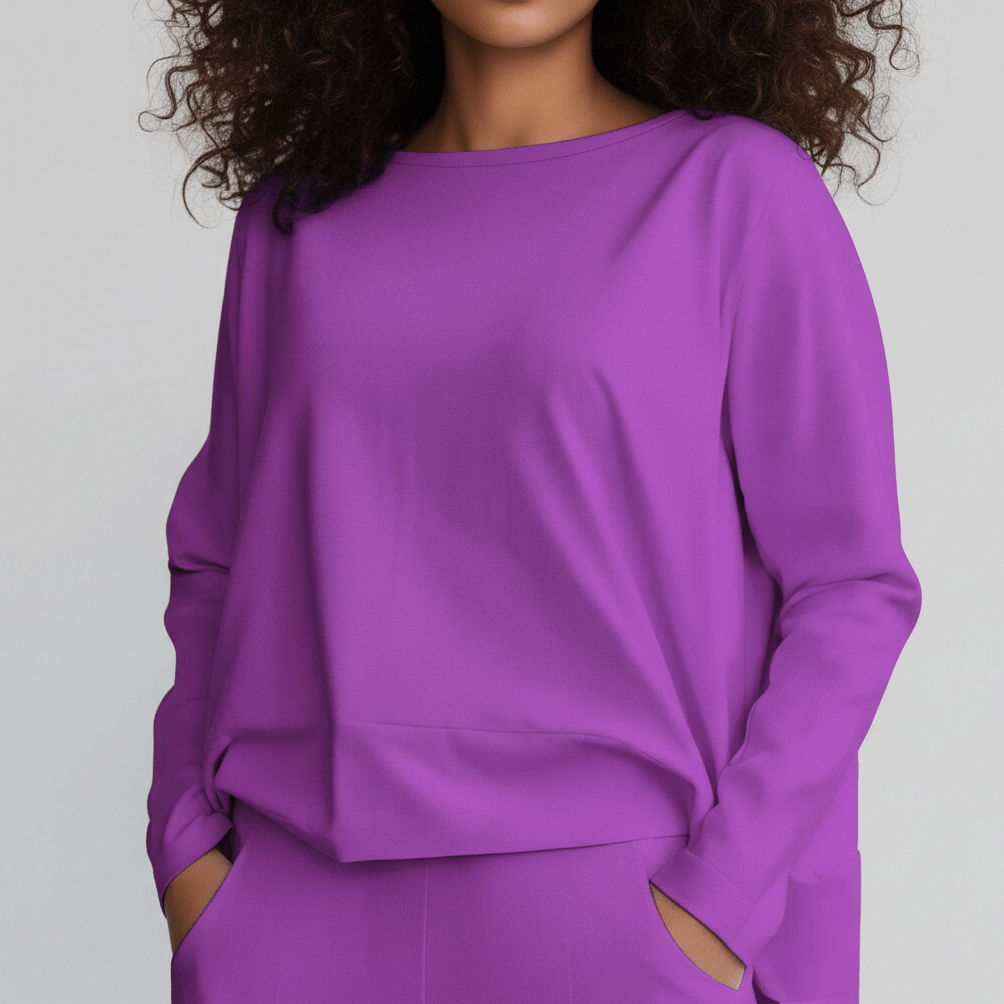 Delphine Two Piece Set with Round Neck Top and Tapered Pants