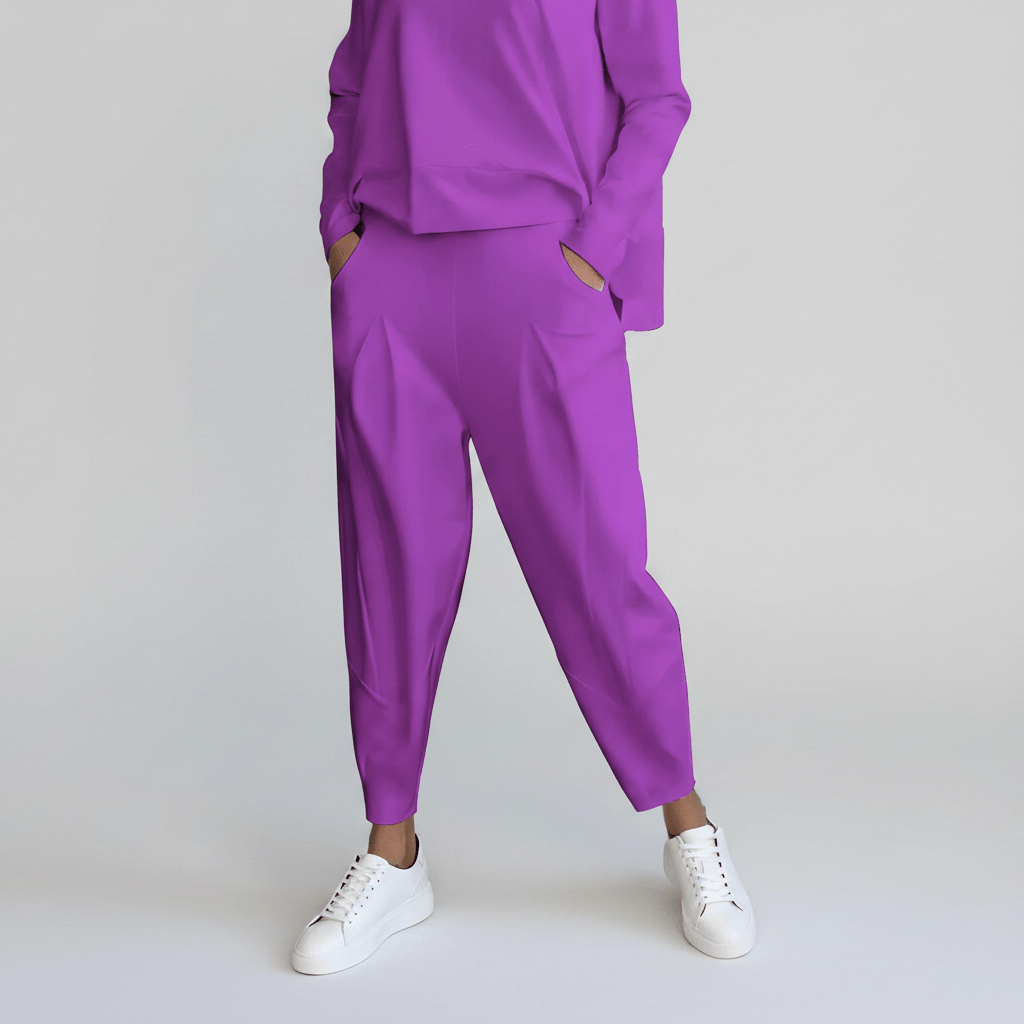 Delphine Two Piece Set with Round Neck Top and Tapered Pants