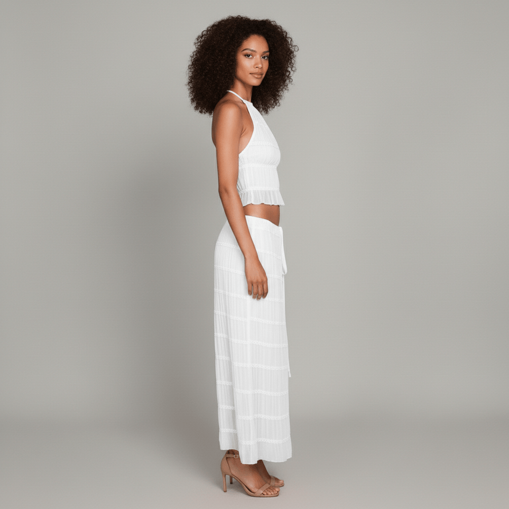 Edeline Halter Neck Two Piece Set with Crop Top and Maxi Skirt