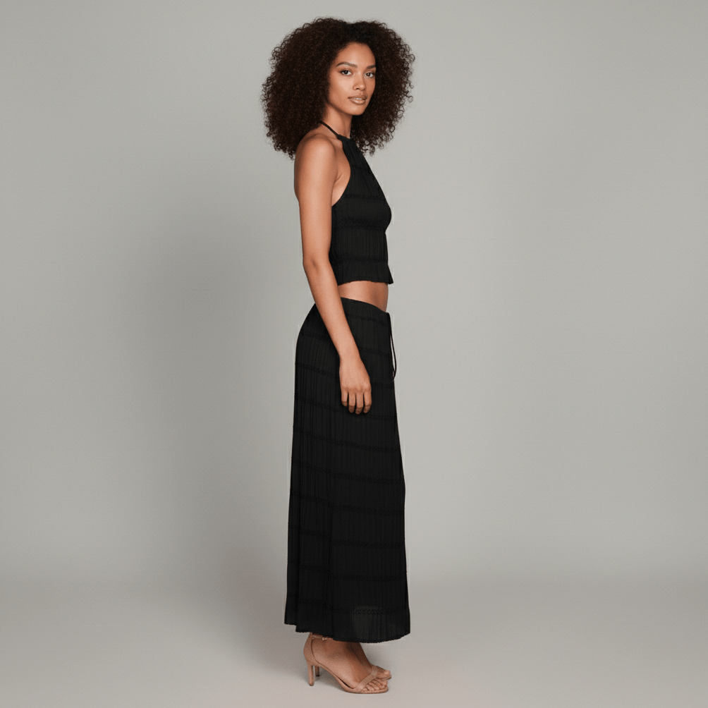 Edeline Halter Neck Two Piece Set with Crop Top and Maxi Skirt