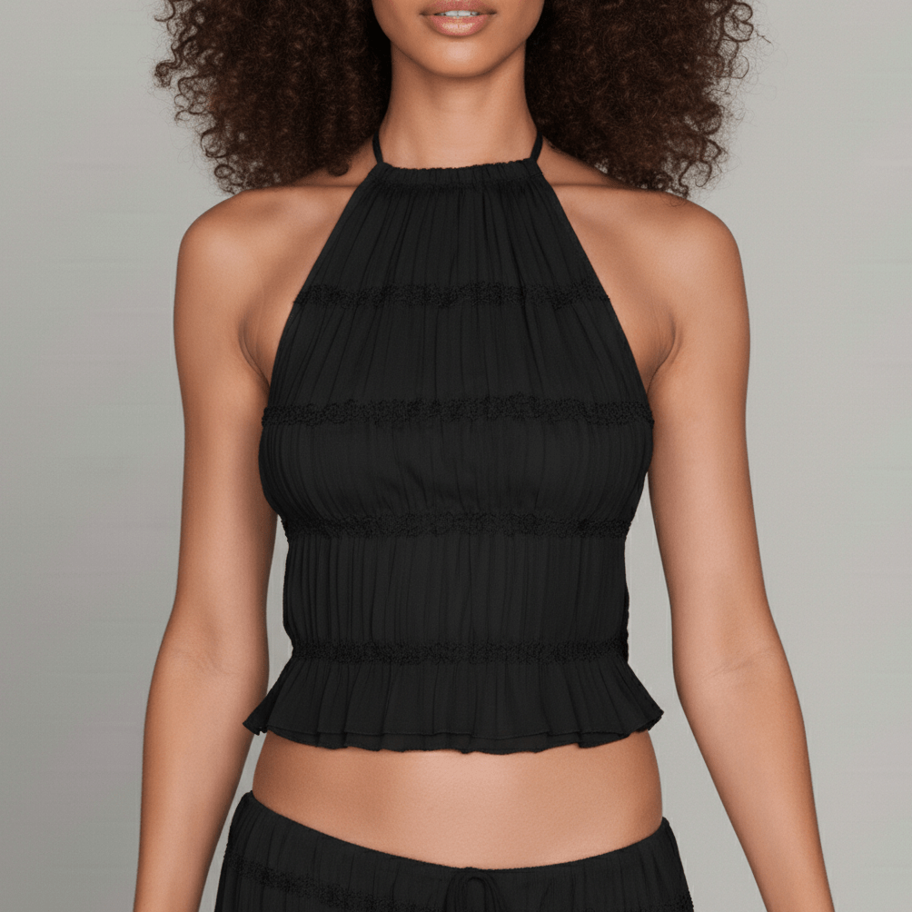 Edeline Halter Neck Two Piece Set with Crop Top and Maxi Skirt