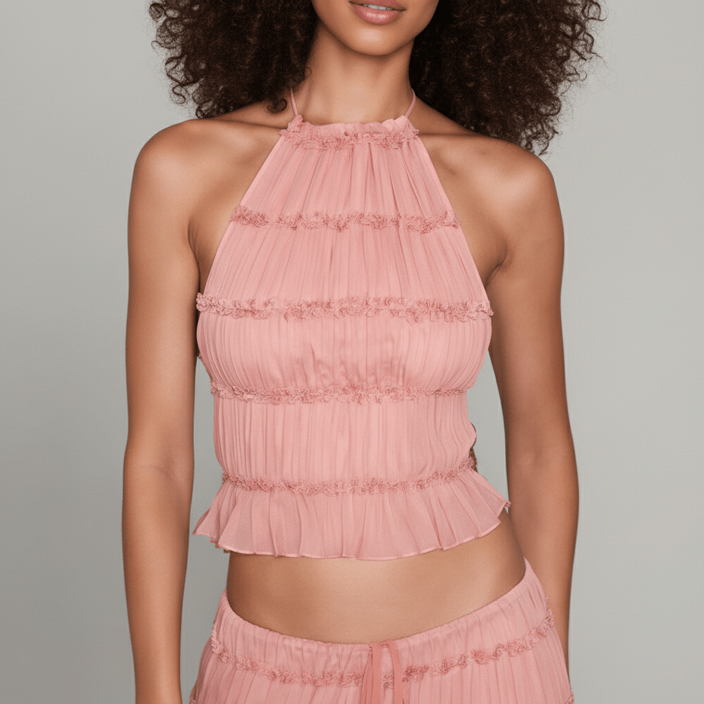 Edeline Halter Neck Two Piece Set with Crop Top and Maxi Skirt