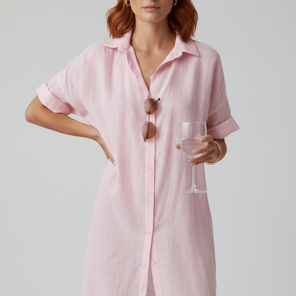Elin Button Down Shirt Maxi Dress for Women with Short Sleeves
