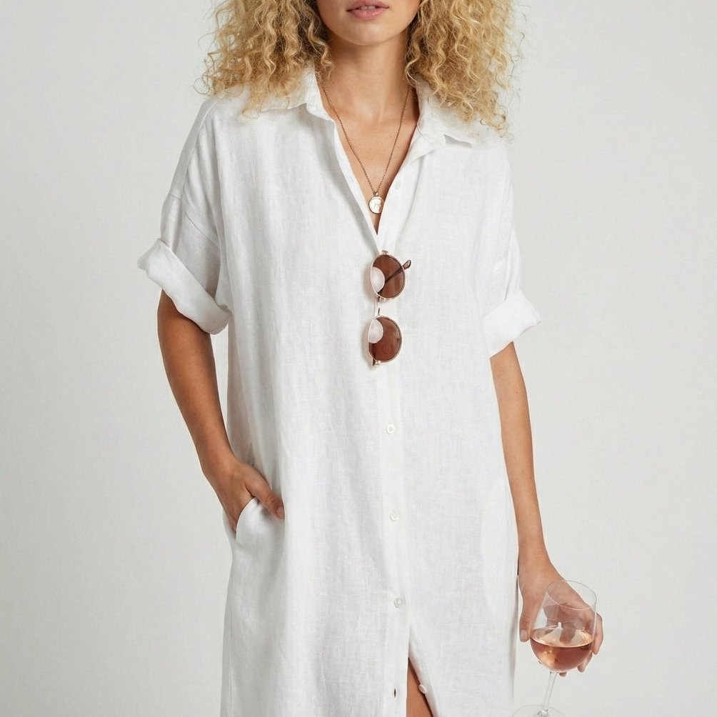Elin Button Down Shirt Maxi Dress for Women with Short Sleeves