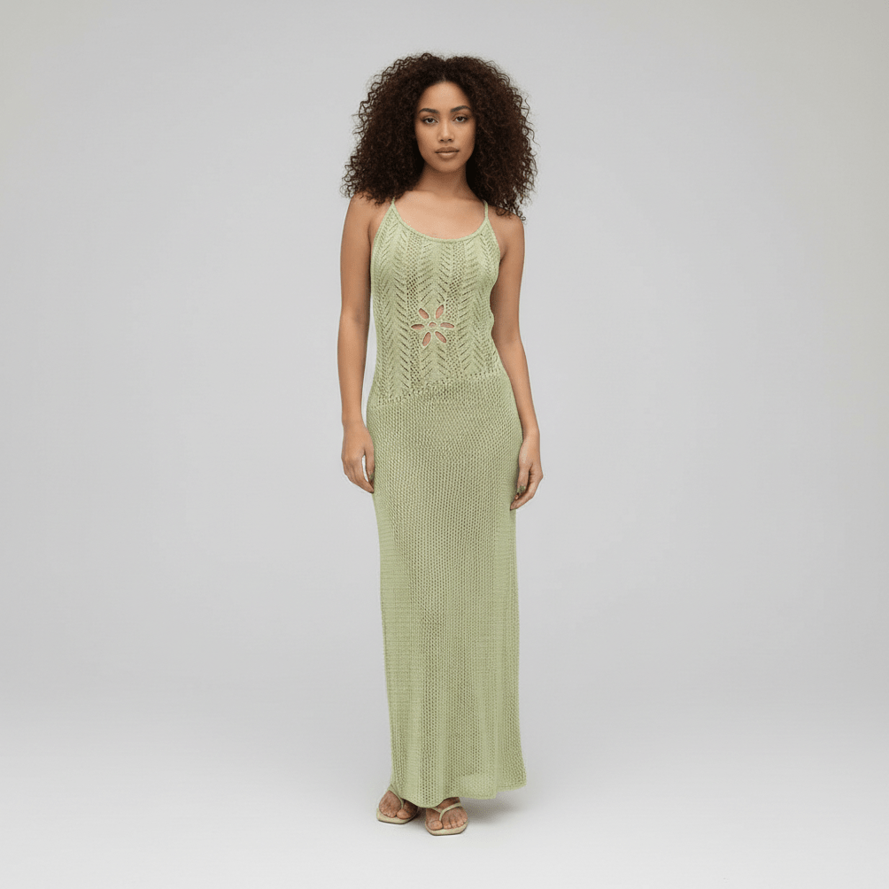Eva Green Crochet Knit Maxi Dress with Scoop Neck