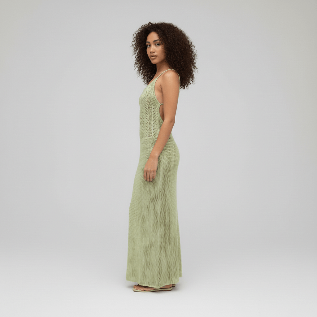 Eva Green Crochet Knit Maxi Dress with Scoop Neck