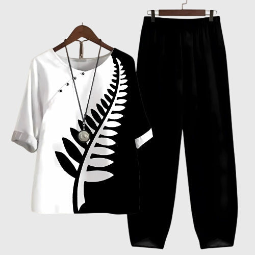 Hallie Printed Top and Trouser Co-ord Set for Women - Ebony Black