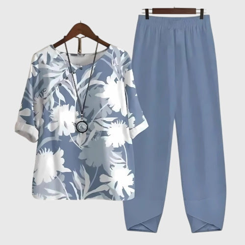Hallie Printed Top and Trouser Co-ord Set for Women - Sky Blue