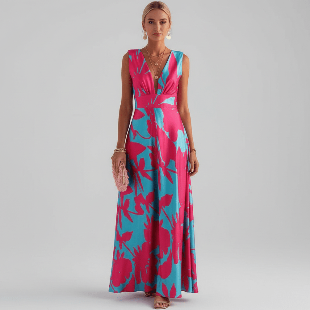 Jaida Elegant Maxi Wedding Guest Dress for Women - Tropical Turquoise