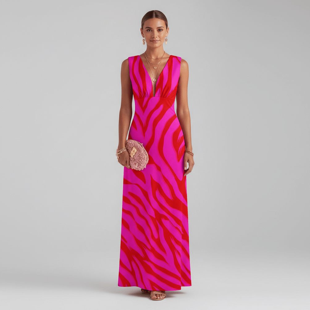 Jaida Elegant Maxi Wedding Guest Dress for Women - Vibrant Pink