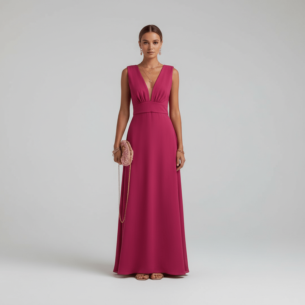 Jaida Elegant Maxi Wedding Guest Dress for Women - Electric Pink