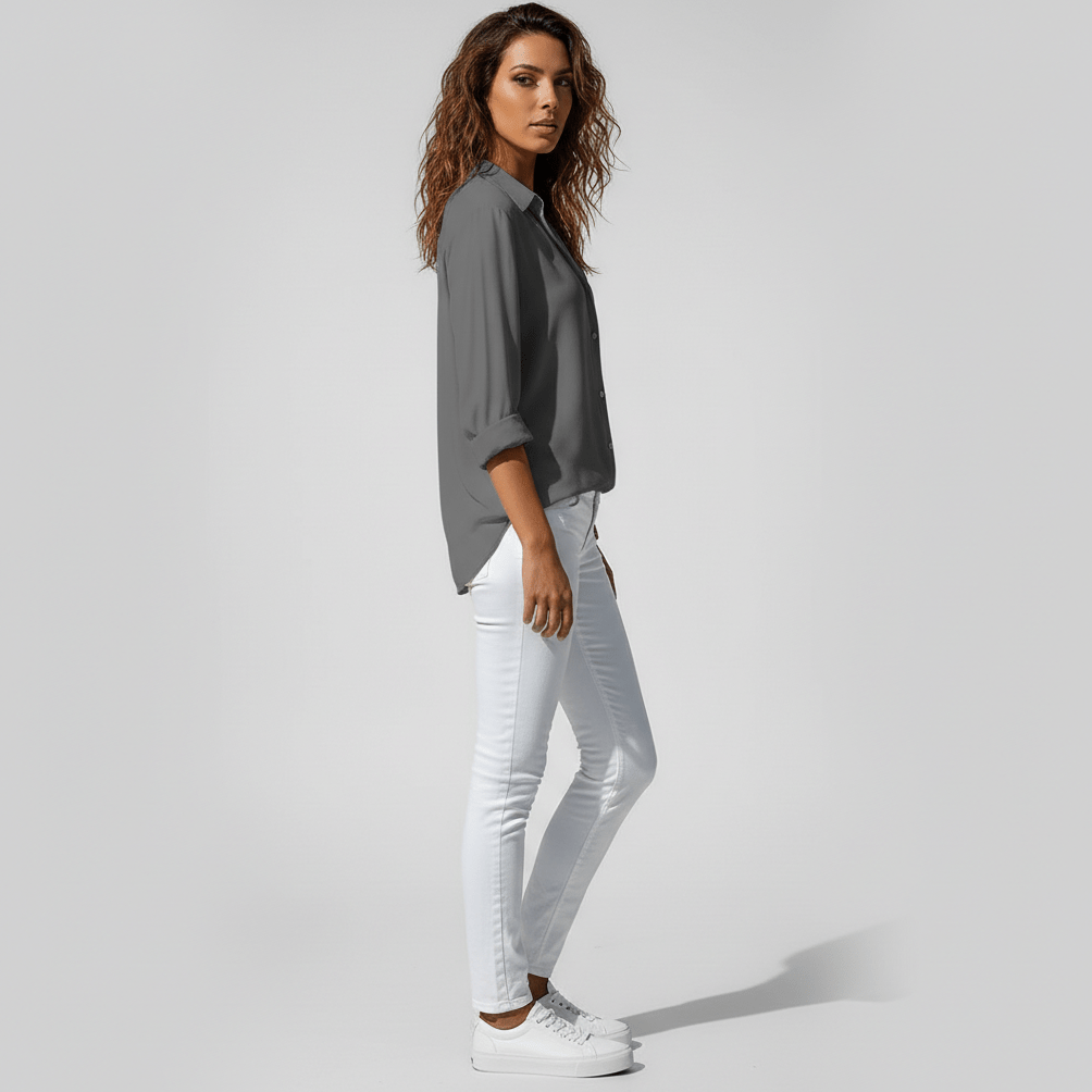 Joyce Button-Up Long Sleeve Blouse with Shirt Collar
