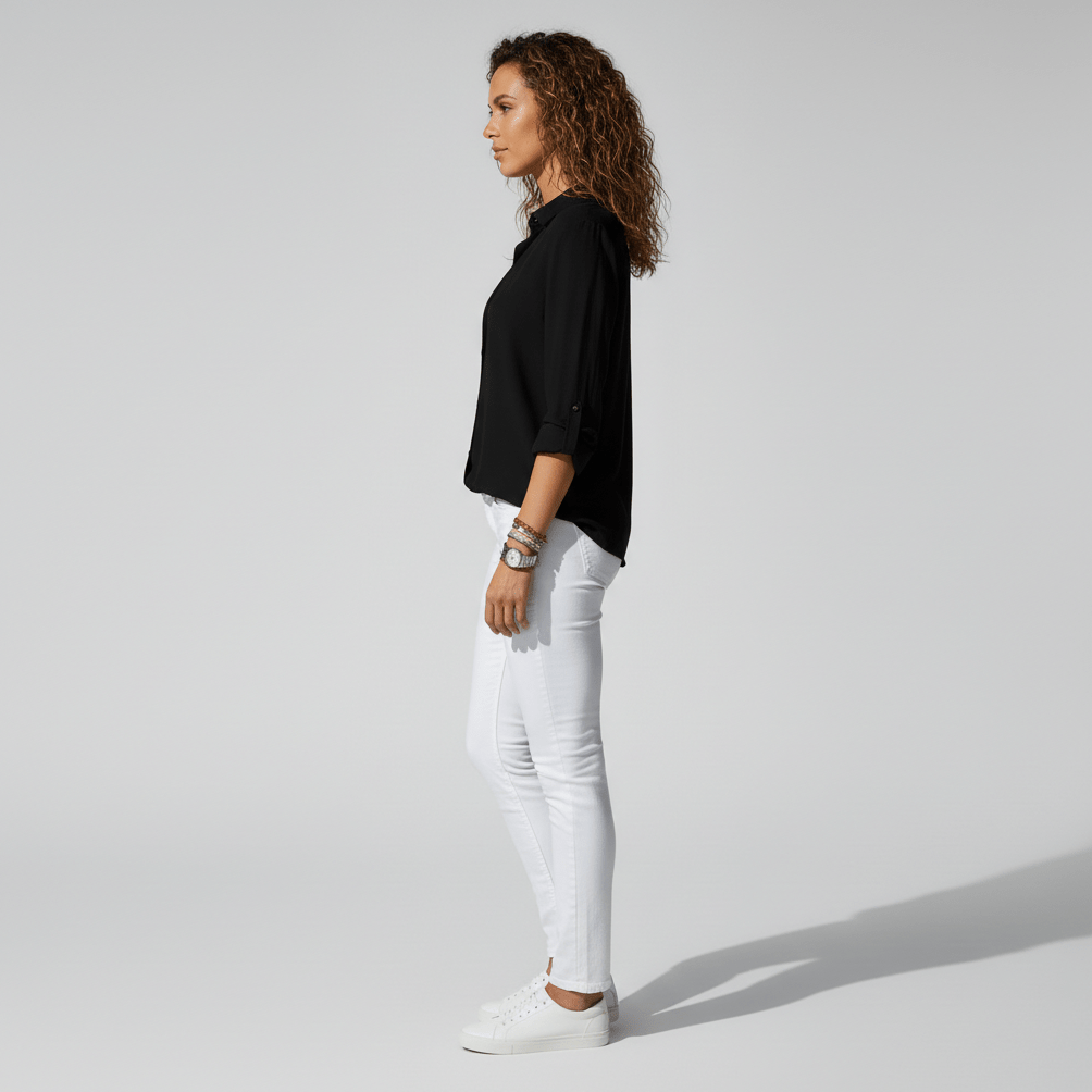 Joyce Button-Up Long Sleeve Blouse with Shirt Collar
