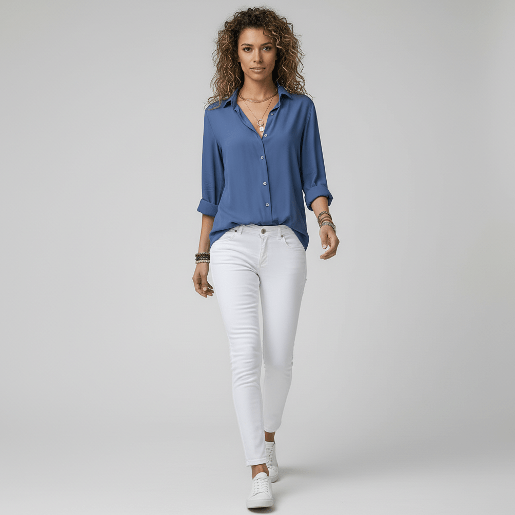 Joyce Button-Up Long Sleeve Blouse with Shirt Collar