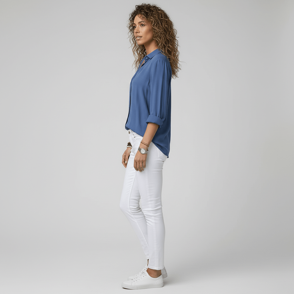 Joyce Button-Up Long Sleeve Blouse with Shirt Collar