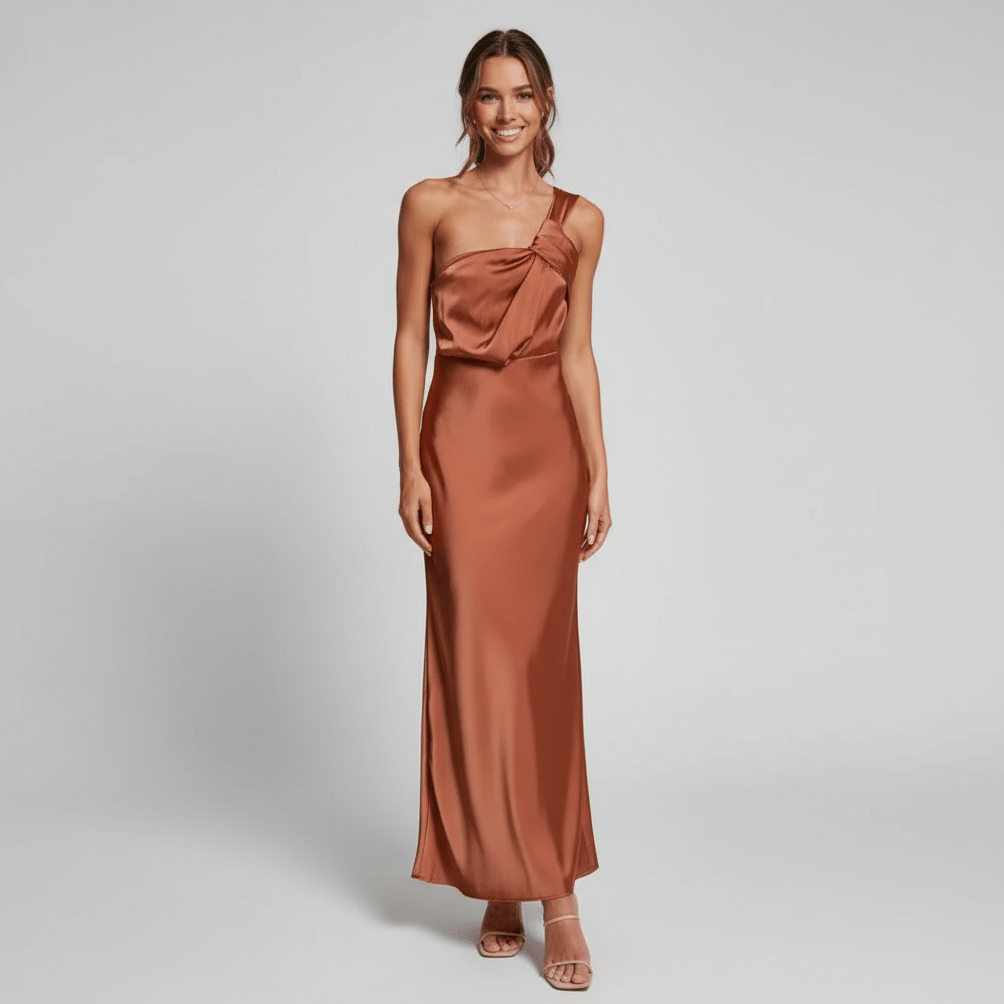 Juliana Elegant Satin Wedding Guest Dress for Women - Burnt Orange