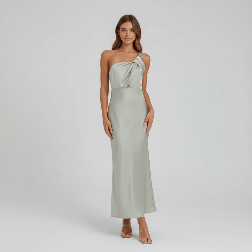 Juliana Elegant Satin Wedding Guest Dress for Women - Sage Green