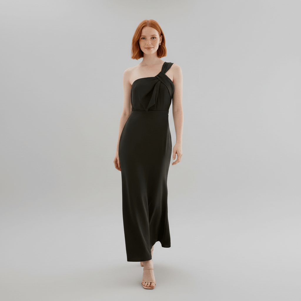Juliana Elegant Satin Wedding Guest Dress for Women - Onyx Black