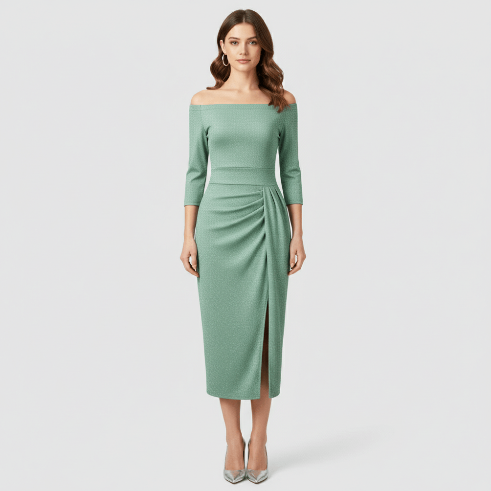 Keri Elegant Off-Shoulder Wedding Guest Dress - Mint Green