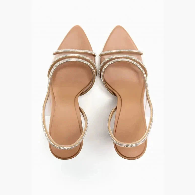 Liana Open Toe Rhinestone Strap Heels with Clear PVC Panel