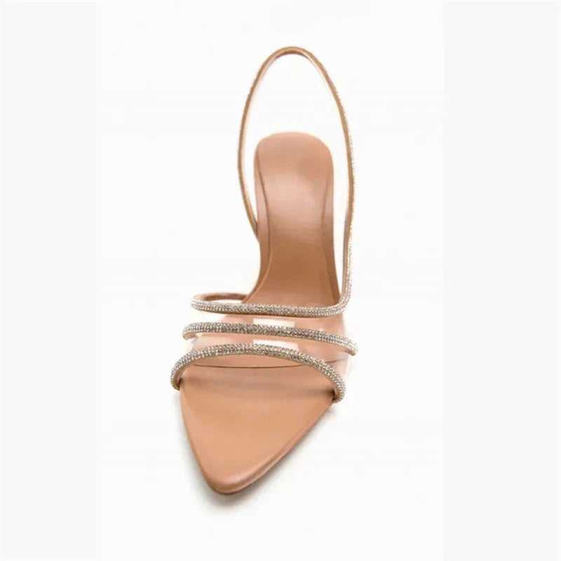 Liana Open Toe Rhinestone Strap Heels with Clear PVC Panel