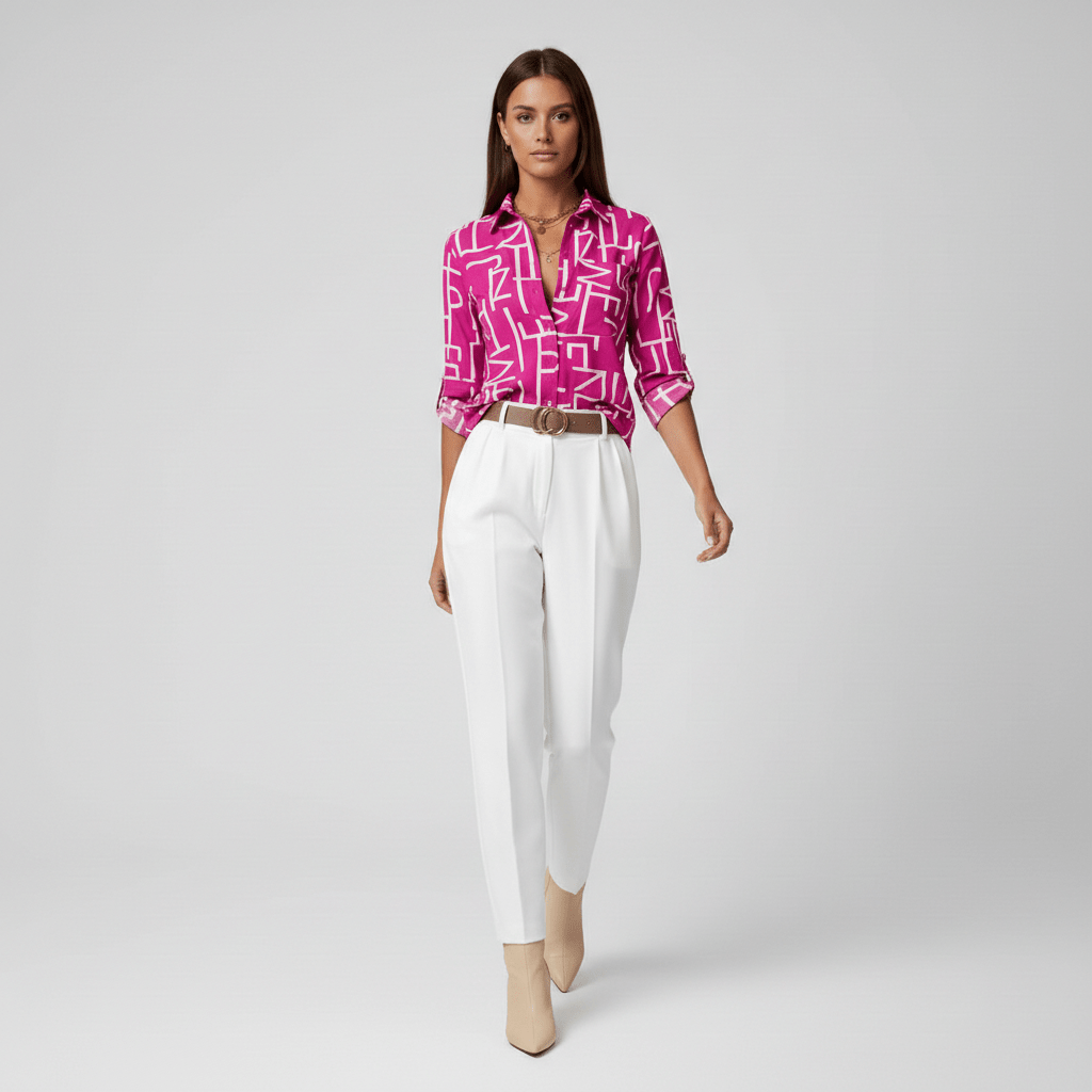 Lily Relaxed Fit Printed Button Blouse with Collar