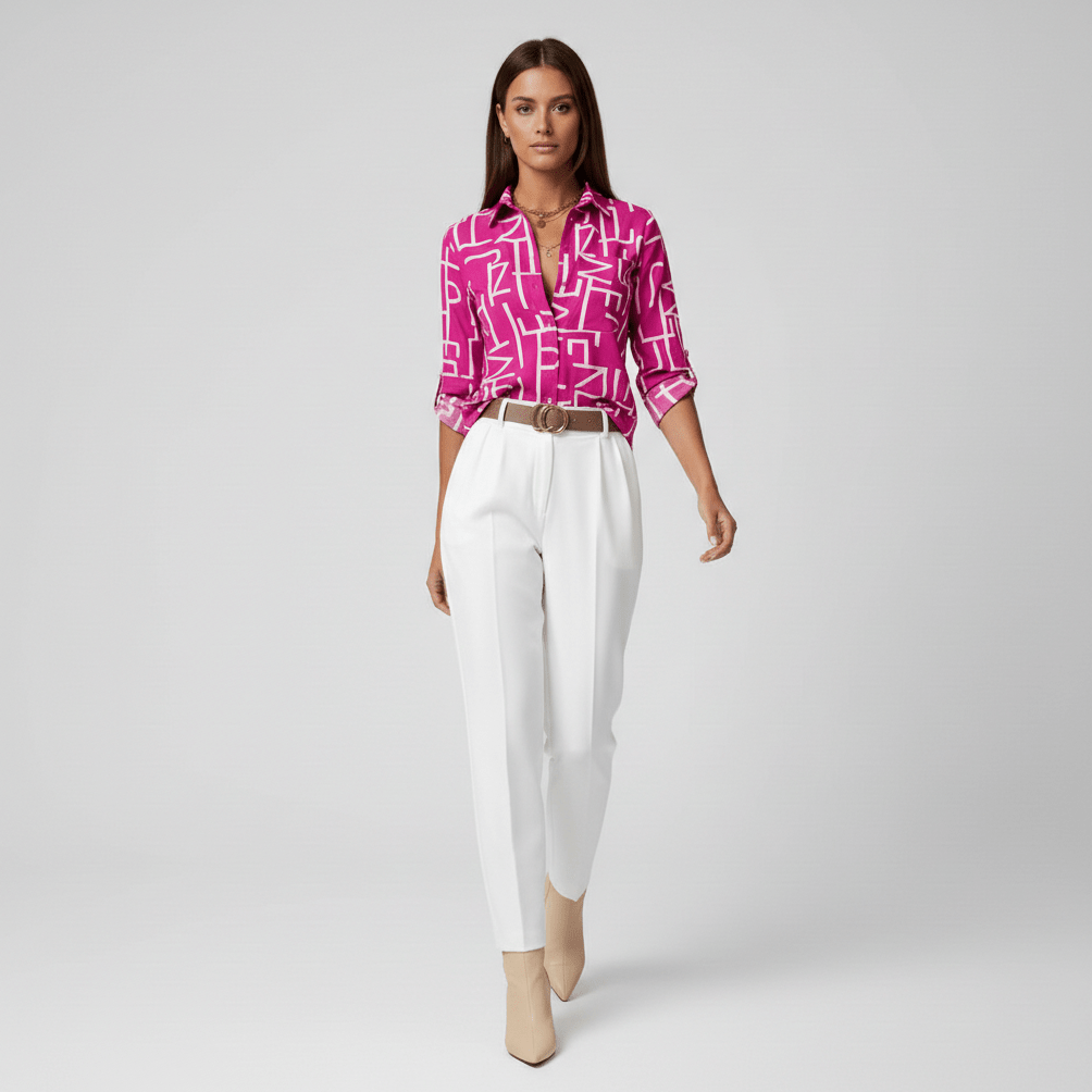Lily Relaxed Fit Printed Button Blouse with Collar